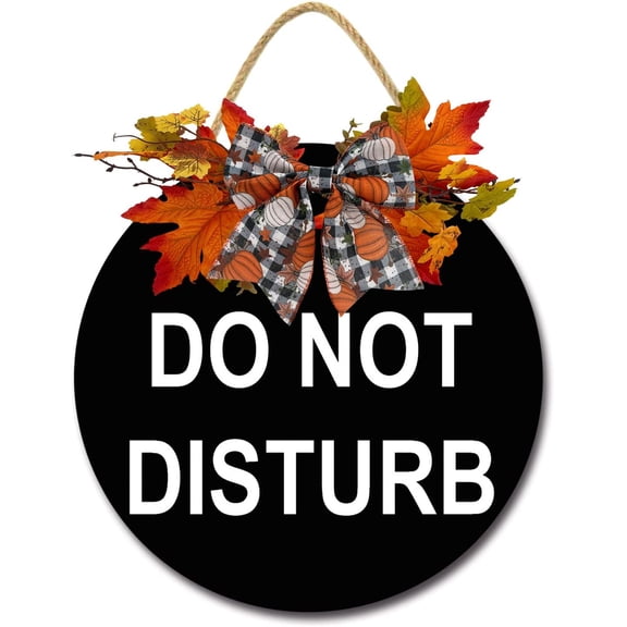 Eveokoki 11" Do Not Disturb 02 Wreaths Decor Sign Front Door, Home Decor Front Round Wood Hanging Sign with Ribbon Bow and Artificial Leaves