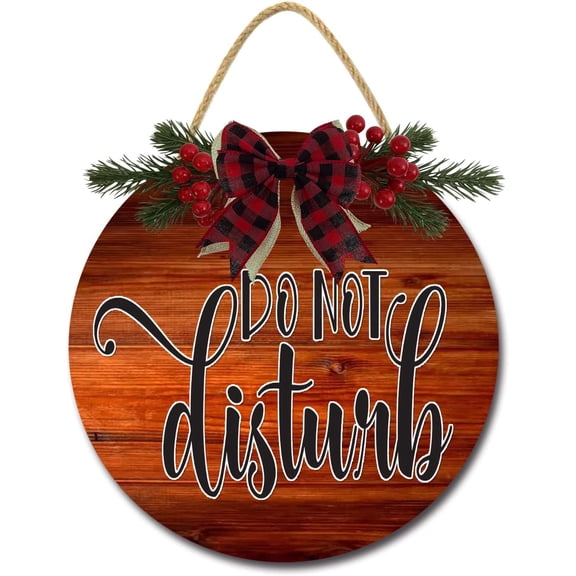 Eveokoki 11" Do Not Disturb 07 Wreaths Decor Sign Front Door, Home Decor Front Round Wood Hanging Sign with Ribbon Bow and Artificial Leaves