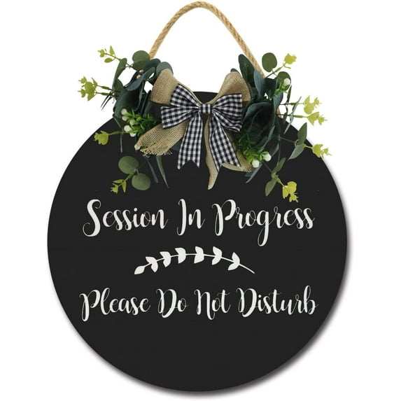 Eveokoki 11" Door Wooden Hanging Sign,Meeting in Progress Plsease Donot Disturb Sign Front Door Decor with Bowknot Rustic Farmhouse Wood Sign Door Hanger for All Season Holiday