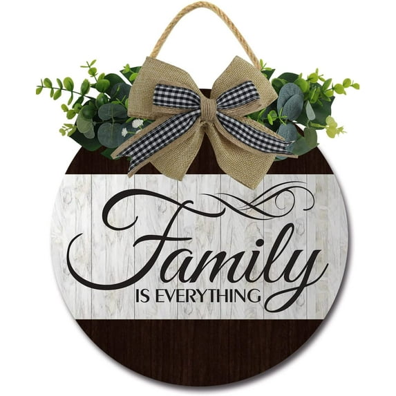 Eveokoki 11" Family is Everything Welcome Signs for Front Door Farmhouse Porch Rustic Round Wooden Hanging Wreaths for Housewarming Gift Christmas Festival Decoration Outdoor Indoor Wall Decor