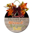 thumbnail image 1 of Eveokoki 11" Family Thankful Blessed Autumn Fall Front Door Decor for Farmhouse Porch Decorations, Rustic Door Wreaths Sign with Fall Leaves, Round Wooden Hanging Sign, 1 of 5