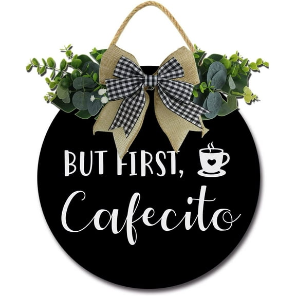 Eveokoki 11" But First Cafecito Coffee Sign Decor Rustic Farmhouse Wooden Retro Plaque Coffee Bar Decor Coffee Lover Coffee Station Decor Home Office Kitchen Wall Decor Black