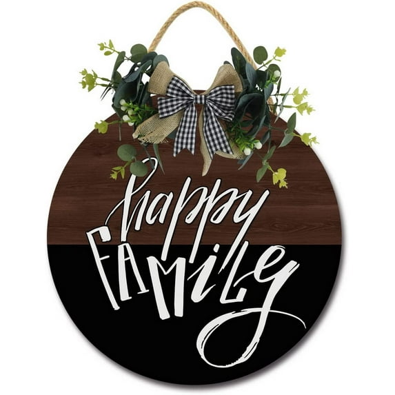 Eveokoki 11" Happy Family Sign Farmhouse Door Signs for Wreaths Porch,Outdoor Signs For Porch, Wreaths For Front Porch Door Home Office Wall Decorationsin