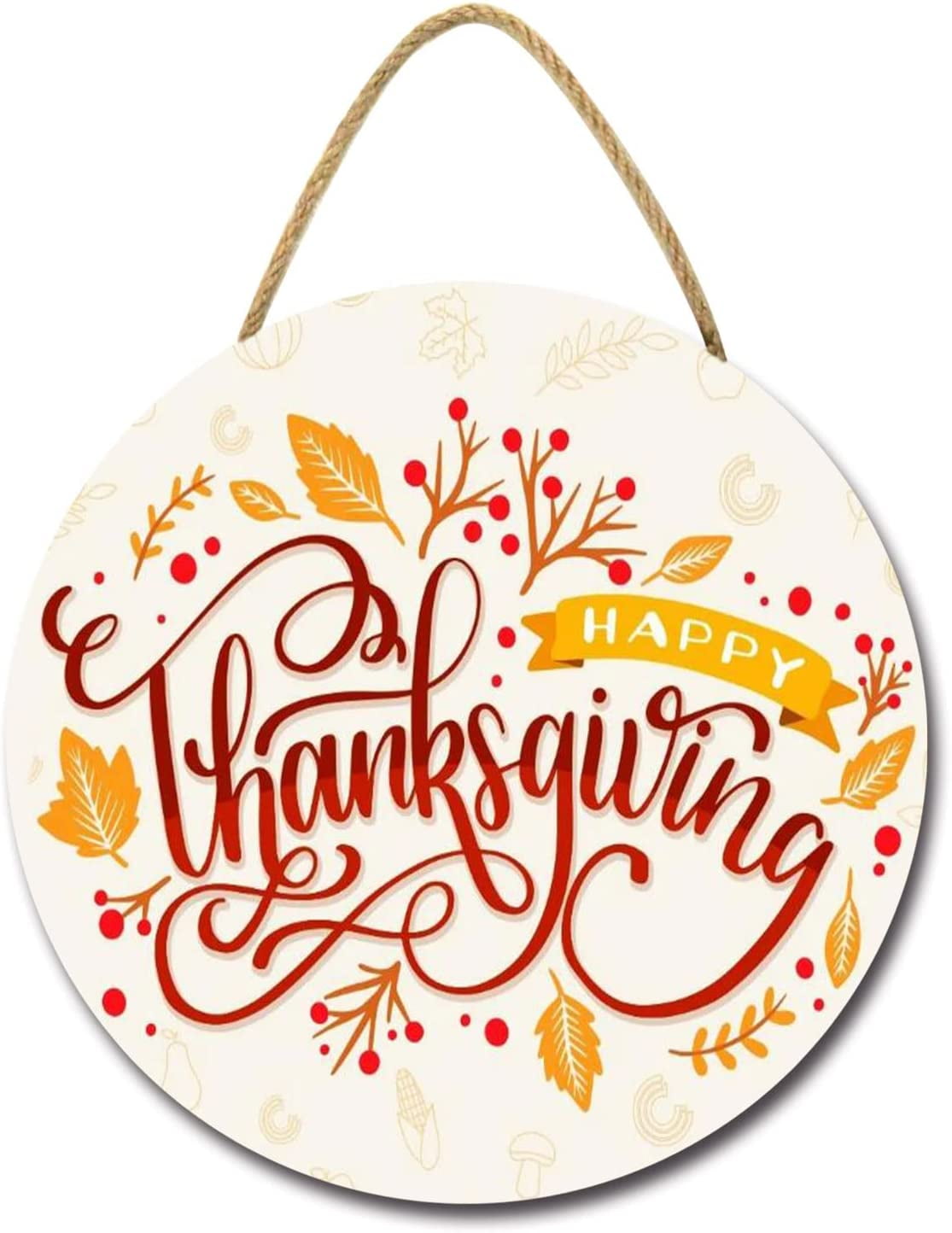 Eveokoki 11" Happy Thanksgiving Door Sign Hanging Sign Autumn Wall
