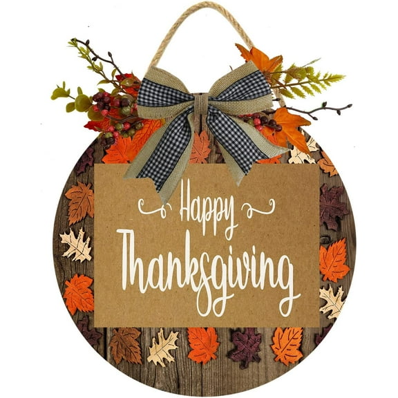 Eveokoki 11" Happy Thanksgiving Sign Plaque Front Door Decoration Vintage Hello Wooden for Home Wedding Gift Round Wood Sign Decorating for Indoor & Outdoor Use