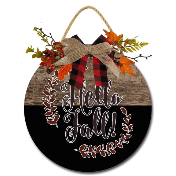 Eveokoki 11" Hello Fall Door Sign Thanksgiving Wreaths for Front Door Hello Fall Welcome Sign with Autumn Wooden Hanging Sign for Home Decor,Hello Fall Door Hanger Autumn Wreath Sign