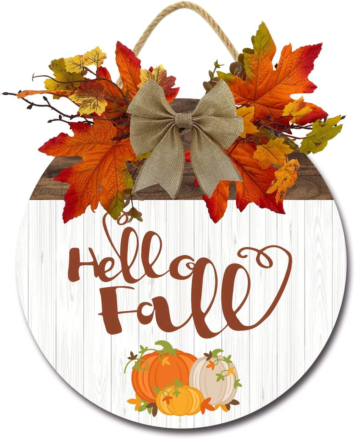 Eveokoki 11" Hello Fall Pumpkin Signs for Front Door Farmhouse Porch