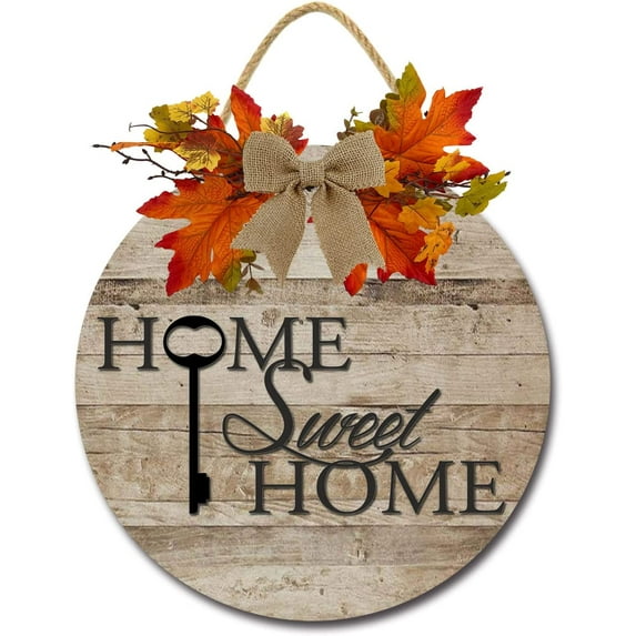 Eveokoki 11" Home Sweet Home 03 Front Door Sign Funny Wreaths Hanging Wooden Plaque Decoration Round Rustic Wood Farmhouse Porch Decor for Home Front Door Decor