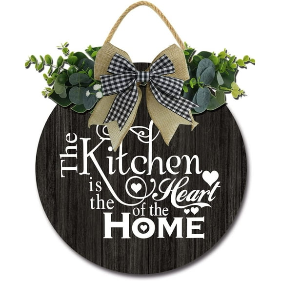 Eveokoki 11" The Kitchen is the Heart of The Home Decor Farmhouse Kitchen Wall Decor Wooden Round Rustic Kitchen Sign for Front Door Home Decor Dining room Decration