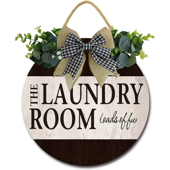 Eveokoki 11" The Laundry Room Loads of Fun Sign, Rustic Wooden Plaque Wreaths for Wall Door Funny Decor Vintage Hanging Sign for Laundry Room Wash House Farmhouse
