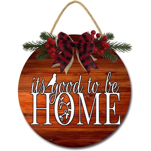 Eveokoki 11" Let Your Light Shine Wreaths Decor Sign Front Door, Home Decor Front Round Wood Hanging Sign with Ribbon Bow and Artificial Leaves