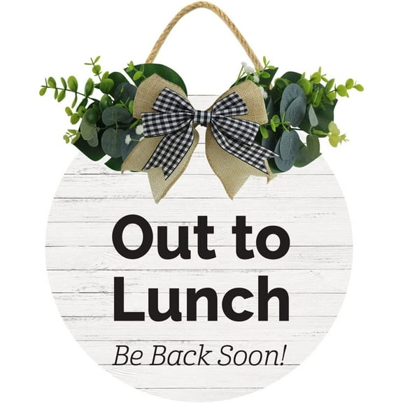 Eveokoki 11" Lunch Sign, Out To Lunch Be Back Soon Wood Door Sign For Dining Break Room,Food Kitchen,Office Work,Wood Sign,Business Sign