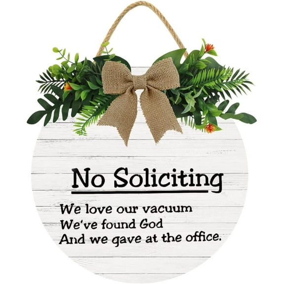 Eveokoki 11" No Soliciting Wood Signs For Home, No Soliciting We Love Our Vacuum We Gave At The Office Door Wood Sign for All Seasons Home Front Porch Door Decoration with Buffalo Plaid Bow