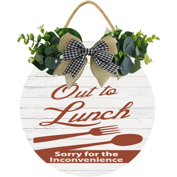 Eveokoki 11" Out Of Office Sign With Clock, Out To Lunch Sorry For The Inconvenience Wood Door Sign For Dining Break Room,Food Kitchen,Office Work,Wood Sign,Business Sign