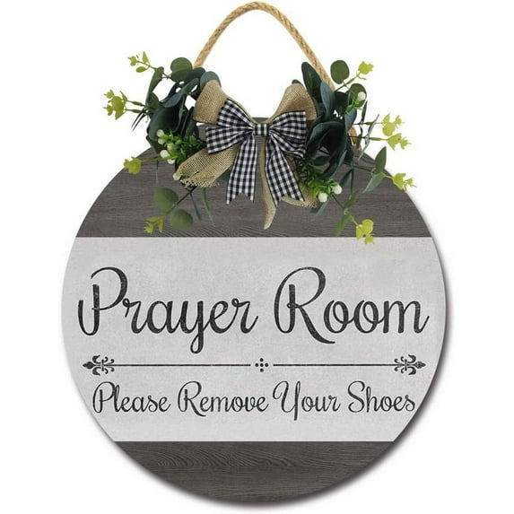Eveokoki 11" Prayer Room Please Remove Your Shoes Sign for Front Door Outside Funny Porch Signs Outdoor,Funny Wreaths Decorations Rustic Farmhouse Wall Art Decor