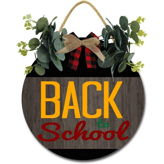 Eveokoki 11" Rustic Sign Back To School Sign Door Decor Wooden Front Door Hanger Wall Art Door Hanging Fall Winter Farmhouse Indoor Outdoor Home Porch Yard Decor