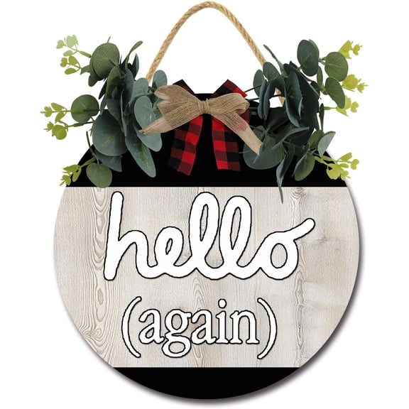 Eveokoki 11" Rustic Sign Hello Welcome Sign Door Decor Wooden Front Door Hanger Wall Art Door Hanging Fall Winter Farmhouse Indoor Outdoor Home Porch Yard Decor