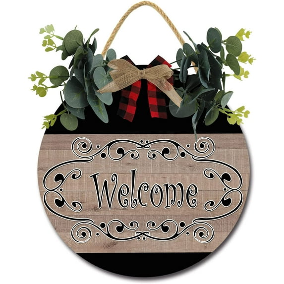 Eveokoki 11" Rustic Sign Welcome Sign Door Decor Wooden Front Door Hanger Wall Art Door Hanging Fall Winter Farmhouse Indoor Outdoor Home Porch Yard Decor