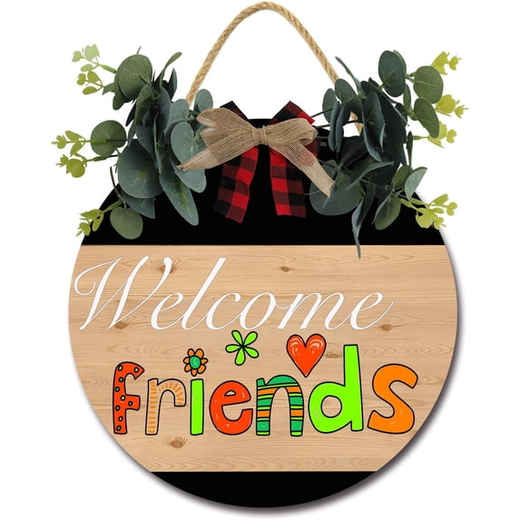 Eveokoki 11" Rustic Sign Welcome Kind Friend Sign Door Decor Wooden Front Door Hanger Wall Art Door Hanging Fall Winter Farmhouse Indoor Outdoor Home Porch Yard Decor