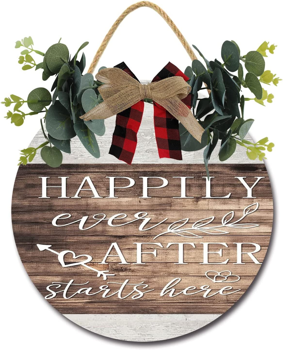 Eveokoki 11" Rustic Wooden Happily Ever After Starts Here Signs for