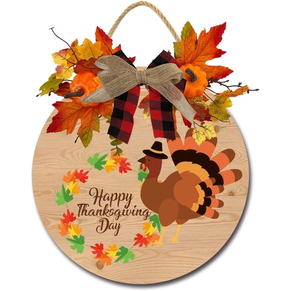 Eveokoki 11" Thanksgiving Wooden Hanging Plaque Sign Thanksgiving Door Hanger Wall Decorations (Thanksgiving) Rustic Wooden Door Hangers Front Door Outdoor Hanging Vertical Sign