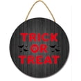 thumbnail image 1 of Eveokoki 11" Trick or Treat Halloween Decoration Halloween Sign for Front Door Round Wood Sign Hanging Wreaths for Home Wall Decor Halloween Day Party Decoration Outdoor Indoor, 1 of 5