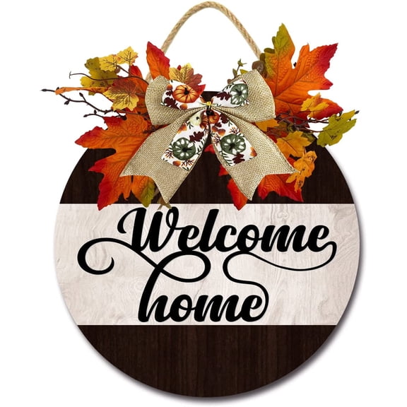 Eveokoki 11" Welcome Home Signs for Front Door Farmhouse Porch， Rustic Round Wooden Hanging Wreaths for Housewarming Gift Festival Decoration Outdoor Indoor Wall Decor