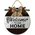 thumbnail image 1 of Eveokoki 11" Welcome to Our Home Signs for Front Door Farmhouse Porch Rustic Round Wooden Hanging Wreaths for Housewarming Gift Christmas Festival Decoration Outdoor Indoor Wall Decor, 1 of 5