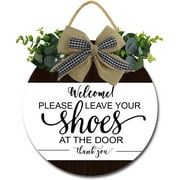 Eveokoki 11" Welcome Please Remove Your Shoes At the Door Signs for Front Door Farmhouse Porch Rustic Round Wooden Hanging Wreaths for Housewarming Gift Christmas Festival Decoration Outdoor Indoor