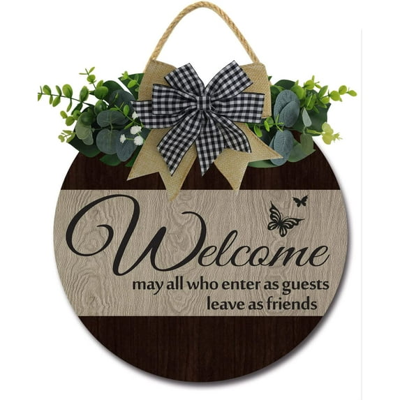 Eveokoki 11" Welcome Sign for Front Door Farmhouse Porch ,Rustic Round Wooden Hanging Signs for Wall Decor Housewarming gift Christmas Decoration Outdoor Indoor