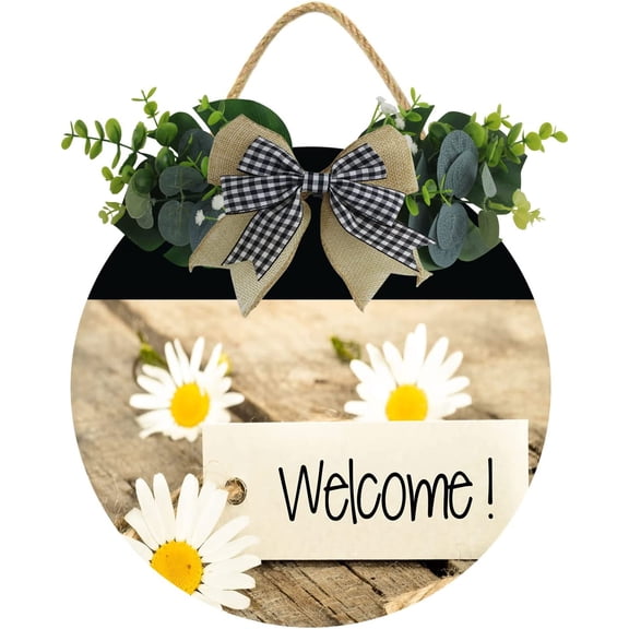 Eveokoki 11" Welcome Sign Home Decor Front Door Round Wood Sign Hanging Welcome Sign for Farmhouse porch Wall Pediments Rustic Wood Beaded Farmhouse Thanksgiving Autumn Front Door Decor