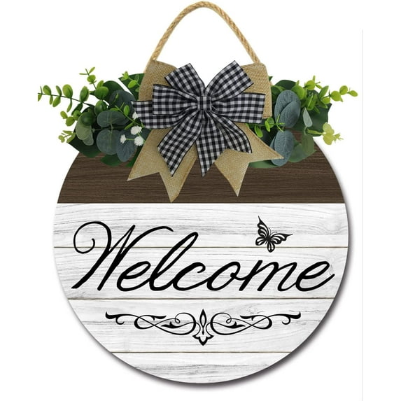 Eveokoki 11" Welcome Sign for Front Door Farmhouse Porch ,Round Wooden Hanging Sign for Housewarming gift Christmas Decor Outdoor Indoor