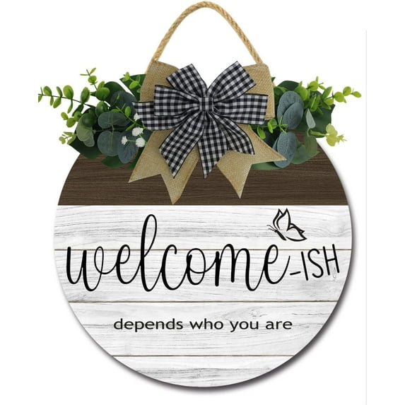 Eveokoki 11" Welcome Sign for Front Door Farmhouse Porch ,Round Wooden Hanging Sign for Housewarming gift Christmas Decor Outdoor Indoor