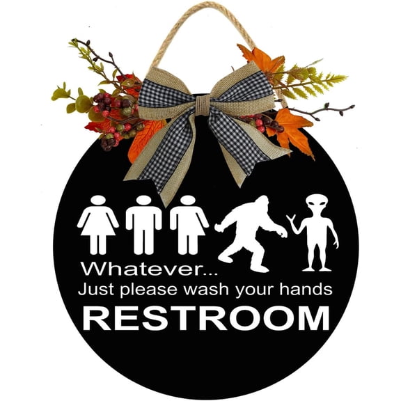 Eveokoki 11" Whatever Just Please Wash Your Hands Restrom Sign,Rustic Wooden Door Sign,Farmhouse Wall Decor ,Rustic Wood Home Sign,Rustic Door Decor,Wall Art,Wall Sign