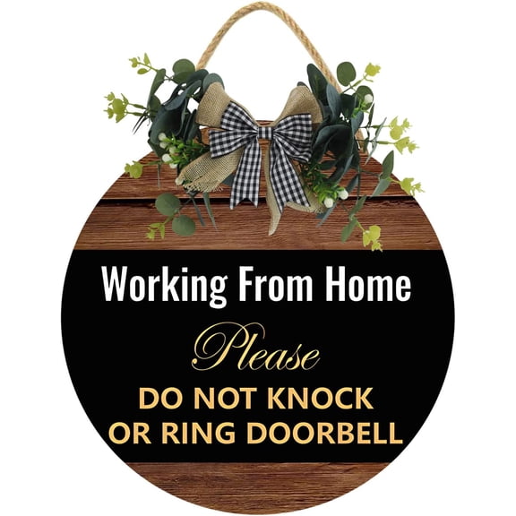 Eveokoki 11" Working From Home Please Do Not Knock Or Ring Doorbell Sign,Wood Hanging Sign Home Office Meeting Door