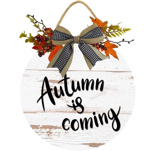 Eveokoki 12" Autumn Is Coming Sign Plaque Front Door Decoration Vintage Hello Wooden for Home Wedding Gift Round Wood Sign Decorating for Indoor & Outdoor Use