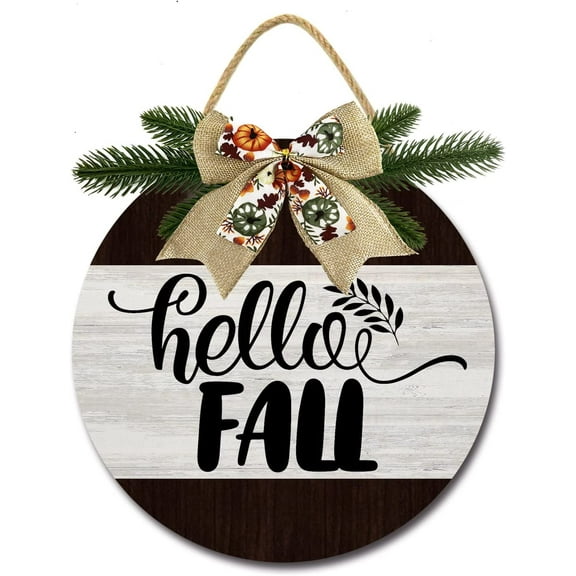 Eveokoki 12" Autumn Time Cute Owl Signs for Front Door Farmhouse Porch Rustic Round Wooden Hanging Wreaths for Housewarming Gift Festival Decoration Outdoor Indoor Wall Decor