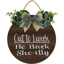 Eveokoki 12" Back Soon Sign, Out To Lunch Be Back Shortly Wood Door Sign For Dining Break Room,Food Kitchen,Office Work,Wood Sign,Business Sign