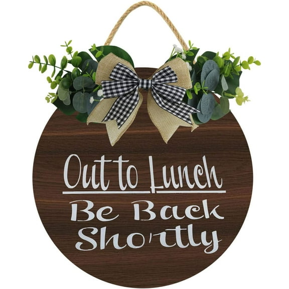 Eveokoki 12" Back Soon Sign, Out To Lunch Be Back Shortly Wood Door Sign For Dining Break Room,Food Kitchen,Office Work,Wood Sign,Business Sign