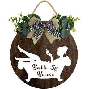 Eveokoki 12" Bath House 5 Cent Sign, Hot Bath Sign,Bathroom Wall Decoration Sign, Bathroom Wall Decor,Funny Bathroom Wall Art,Guest Bathroom Decor