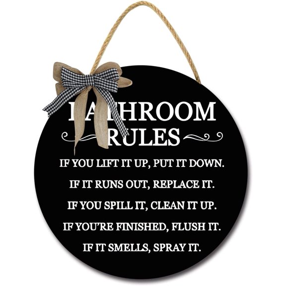 Eveokoki 12" Bathroom Door Sign,Farmhouse Bathroom Signs,Bathroom Rules 01 Farmhouse Decor Bathroom, Hanging Bathroom Sign,Hanging Wall Art