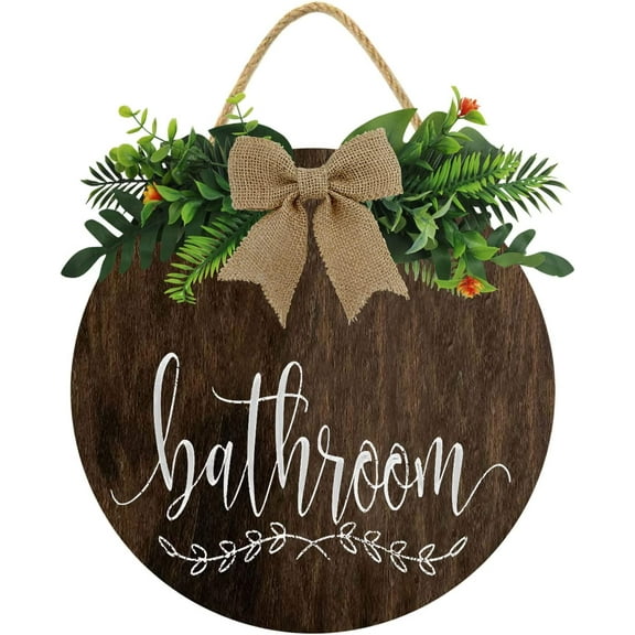 Eveokoki 12" Bathroom Sign,Hanging Wall Art,Rustic Wooden Bathroom Sign,Decorative Wood Sign Home or Office Bathroom Door Decor