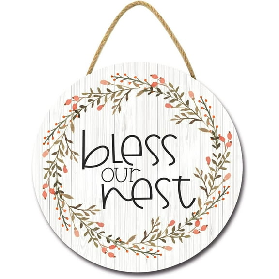 Eveokoki 12" Bless Our Nest Welcome Sign for Front Door Thanksgiving Wreaths Porch Door Wall Decor Autumn Wooden Hanging Thanksgiving Sign for Home FamerHouse Outdoor Indoor