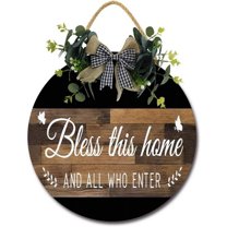 Eveokoki 12" Bless This Home Sign for Front Door Outside Funny Porch Signs Outdoor,Funny Wreaths Decorations Rustic Farmhouse Wall Art Decor