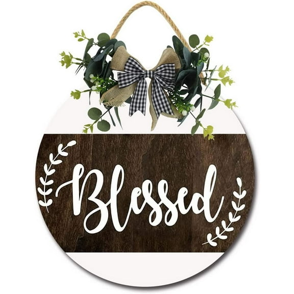 Eveokoki 12" Blessed Wreaths Sign for Front Door Outside Funny Porch Signs Outdoor,Funny Wreaths Decorations Rustic Farmhouse Wall Art Decor