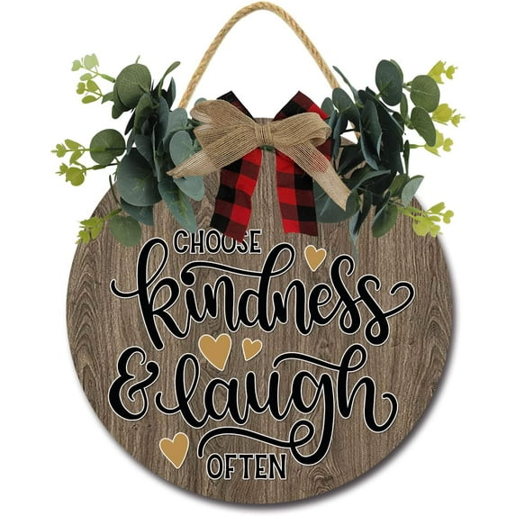 Eveokoki 12" Choose Kindness And Laugh Door Sign Plaque,Welcome Wall Hanging Signs Front Door Decor Home Decorative Door Sign Wooden Plaque Hanger for Bedroom Porch Yard
