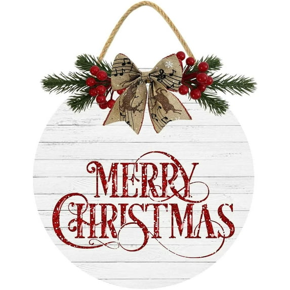 Eveokoki 12" Christmas Hanging Sign,Merry Xmas Front Door Signs,Christmas Decorations Farmhouse Wood Wreath Rustic Wooden Wall Decor for Xmas Home Indoor Outdoor Decorations
