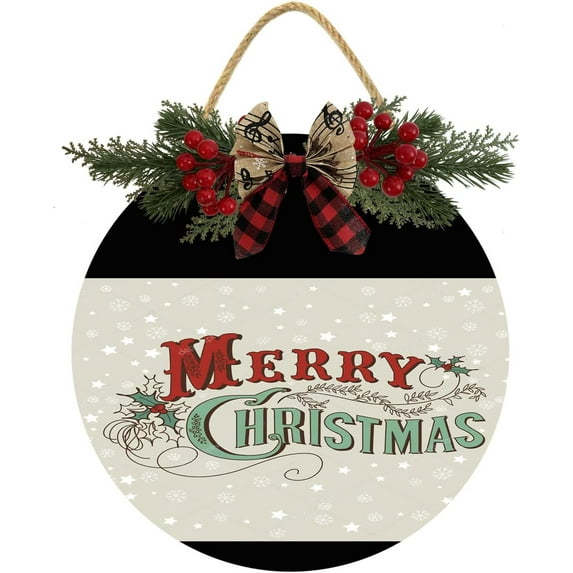 Eveokoki 12" Christmas Plaques Sign for Front Door Home Christmas Decorations Ornaments Wall Hanging Rustic Outdoor Christmas Decor Gifts for Porch Seasonal Farmhouse Door Decorations
