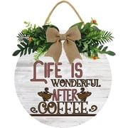 Eveokoki 12" Coffee Bar Wall Signs Decor, Life Is Wonderful After Coffee Sign, Farmhouse Wood Coffee Signs Coffee Bar Decor for Coffee Station, Coffee Lover Gift