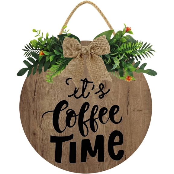 Eveokoki 12" Its Coffee Time Wooden Coffee Sign Decor Wood Hanging Sign for Coffee Bar Decor Coffee Wooden Wall Decor Decorative Wood Cutout Sign Coffee Word Decor for Kitchen